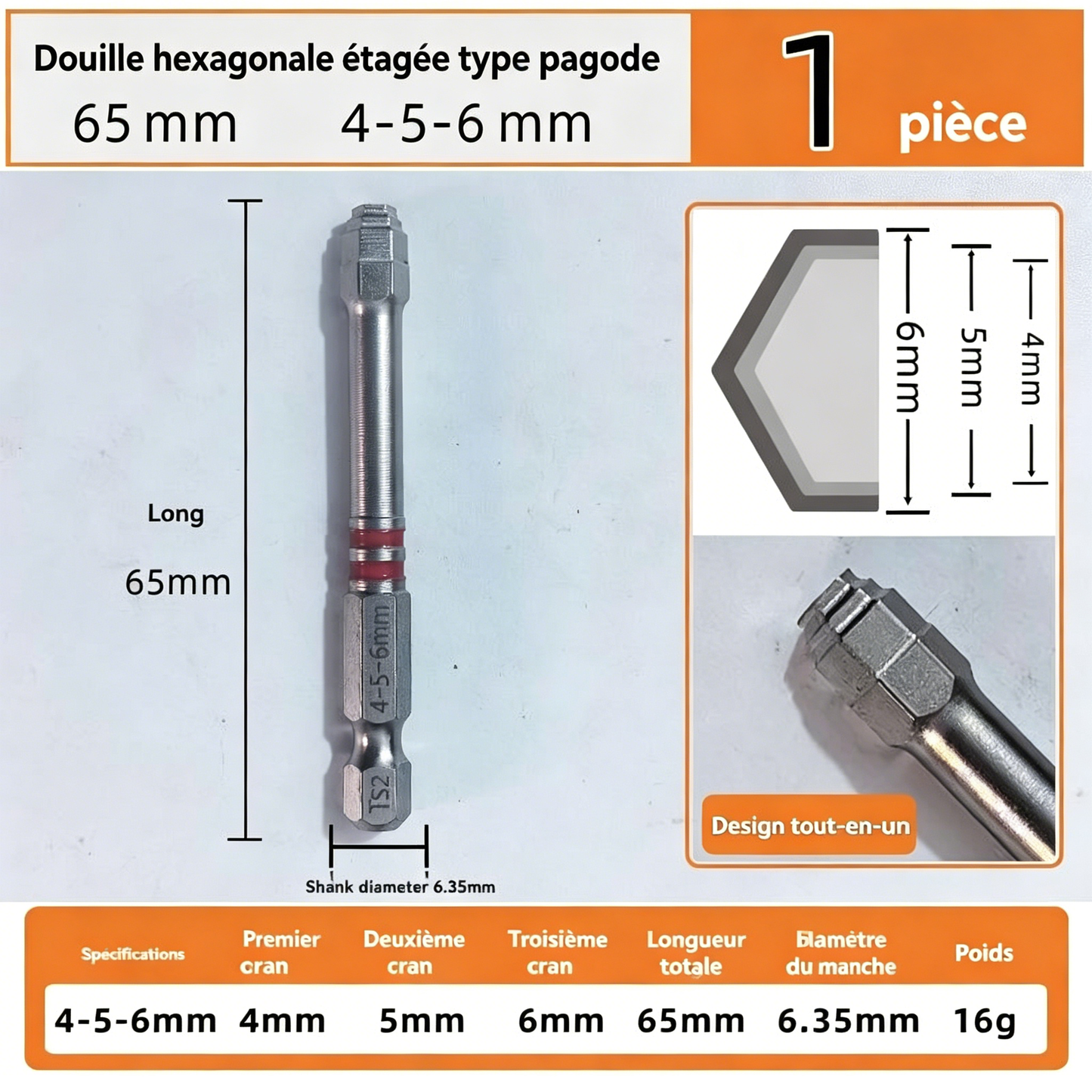 🔧 BVJ® Jeu d’embouts de tournevis hexagonaux tout-en-un type pagode (6 pièces)