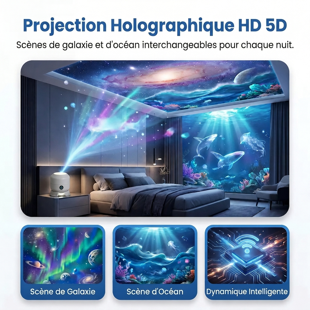 🎉Dernier jour : -70 % 🔥丨REBYIPO® Projecteur veilleuse intelligent — Ciel étoilé et océan holographiques 5D 🌠