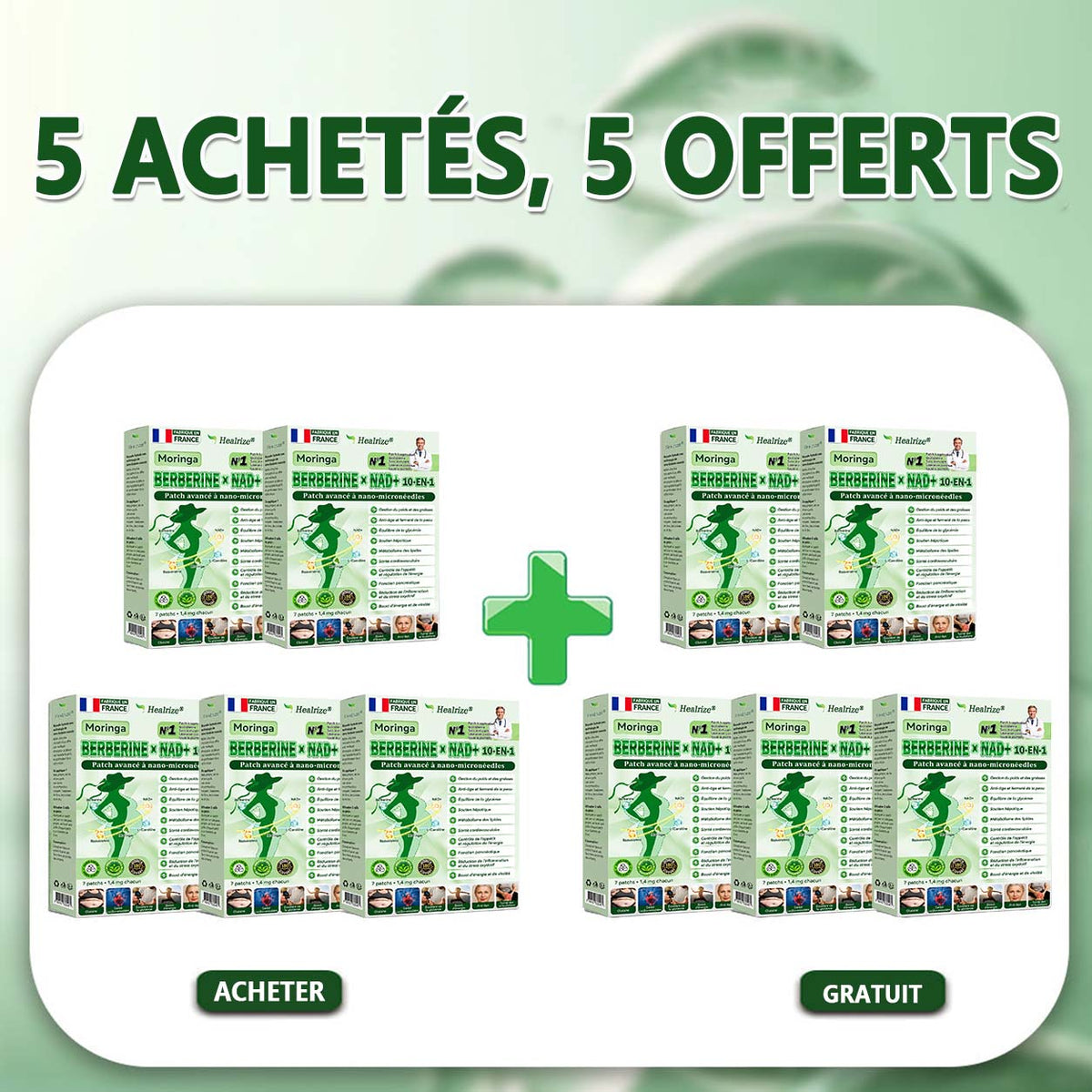 🇫🇷 Healrize® 🍀🌿 Patch nano-microaiguilles 10-en-1 Moringa · Berbérine · NAD+ | 1× par jour