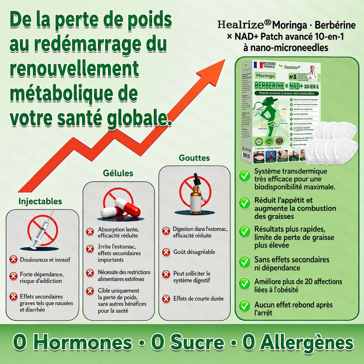 🇫🇷 Healrize® 🍀🌿 Patch nano-microaiguilles 10-en-1 Moringa · Berbérine · NAD+ | 1× par jour