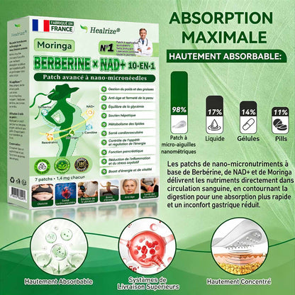 🇫🇷 Healrize® 🍀🌿 Patch nano-microaiguilles 10-en-1 Moringa · Berbérine · NAD+ | 1× par jour