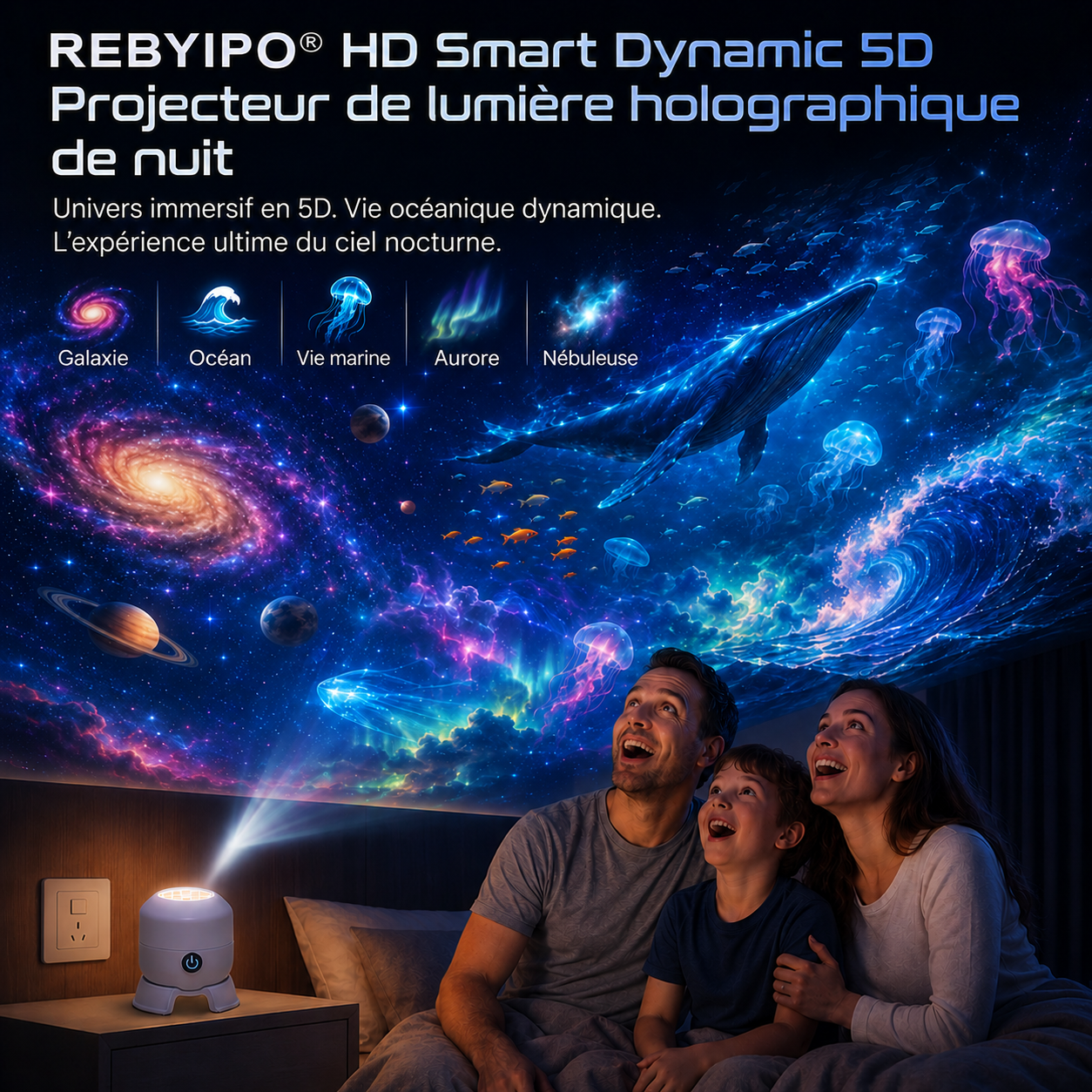 🎉Dernier jour : -70 % 🔥丨REBYIPO® Projecteur veilleuse intelligent — Ciel étoilé et océan holographiques 5D 🌠