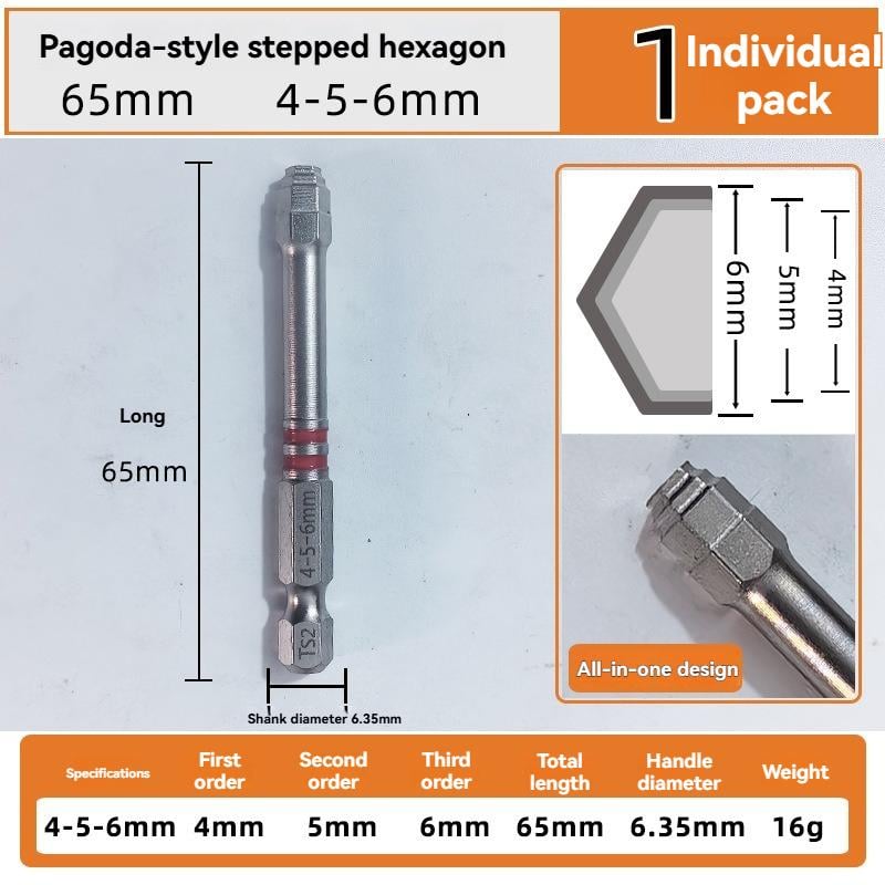 🔧 BVJ® Jeu d’embouts de tournevis hexagonaux tout-en-un type pagode (6 pièces)