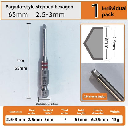 🔧 BVJ® Jeu d’embouts de tournevis hexagonaux tout-en-un type pagode (6 pièces)