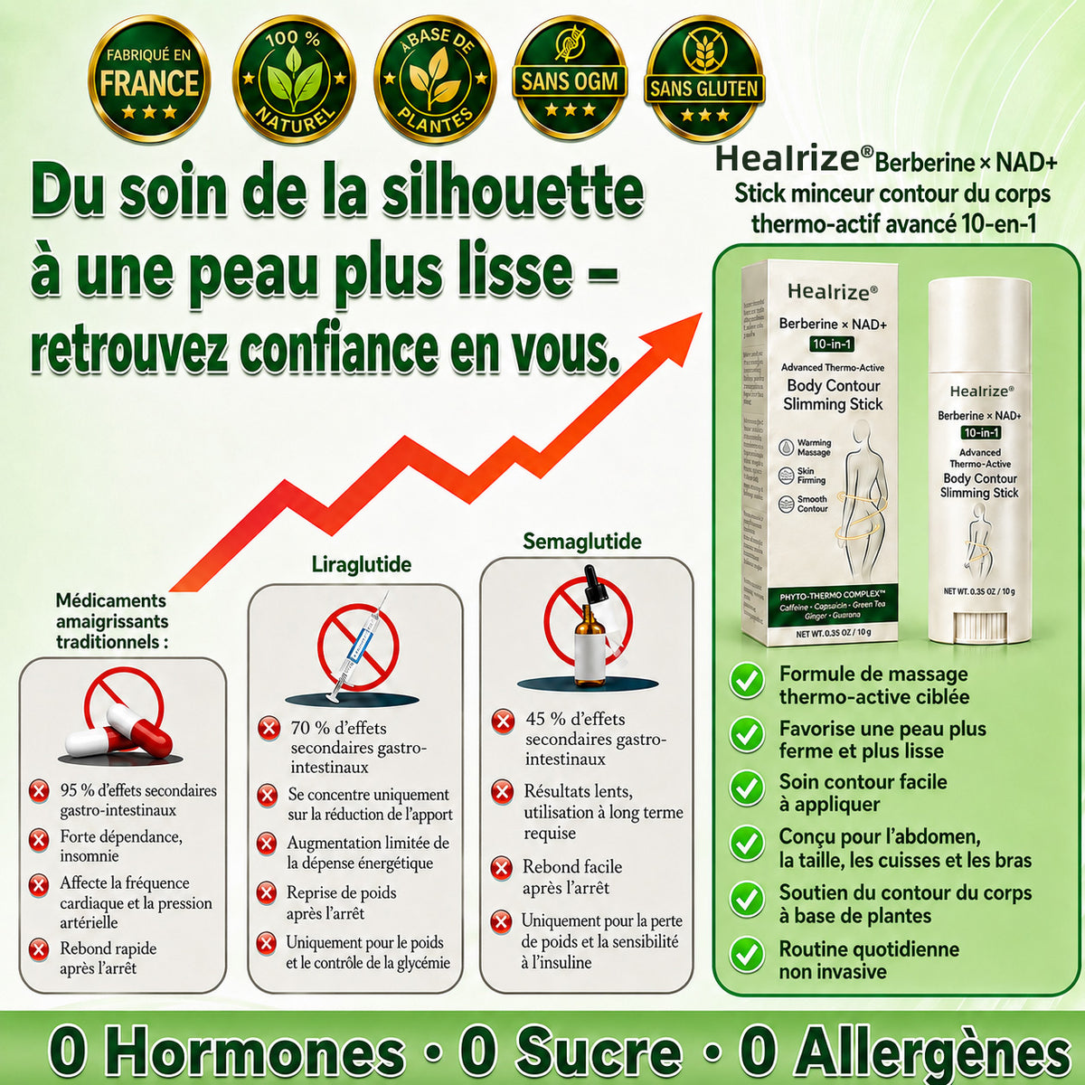 🌱 Formulé par des professionnels de santé | 𝐇𝐞𝐚𝐥𝐫𝐢𝐳𝐞® Bérbérine × NAD+ Stick Minceur Thermo-Actif Avancé 10-en-1 pour le Remodelage Corporel