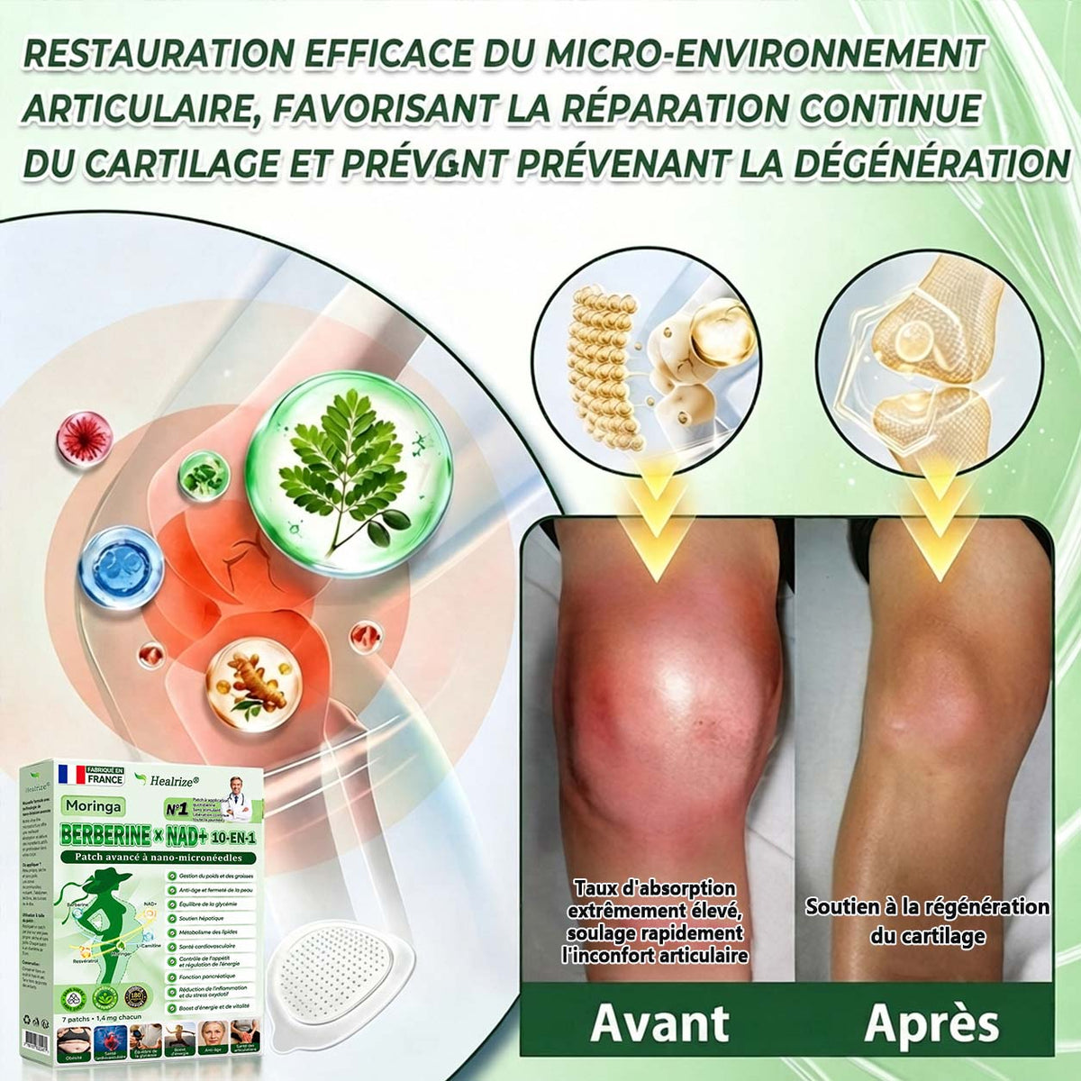 🇫🇷 Healrize® 🍀🌿 Patch nano-microaiguilles 10-en-1 Moringa · Berbérine · NAD+ | 1× par jour
