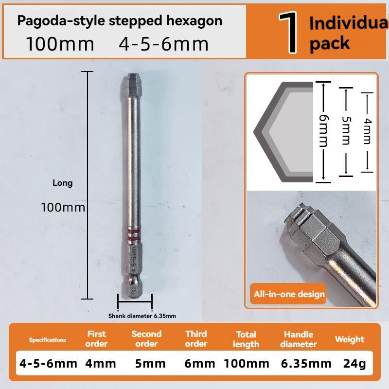 🔧 BVJ® Jeu d’embouts de tournevis hexagonaux tout-en-un type pagode (6 pièces)