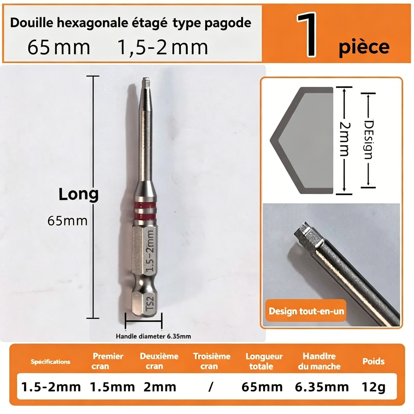 🔧 BVJ® Jeu d’embouts de tournevis hexagonaux tout-en-un type pagode (6 pièces)
