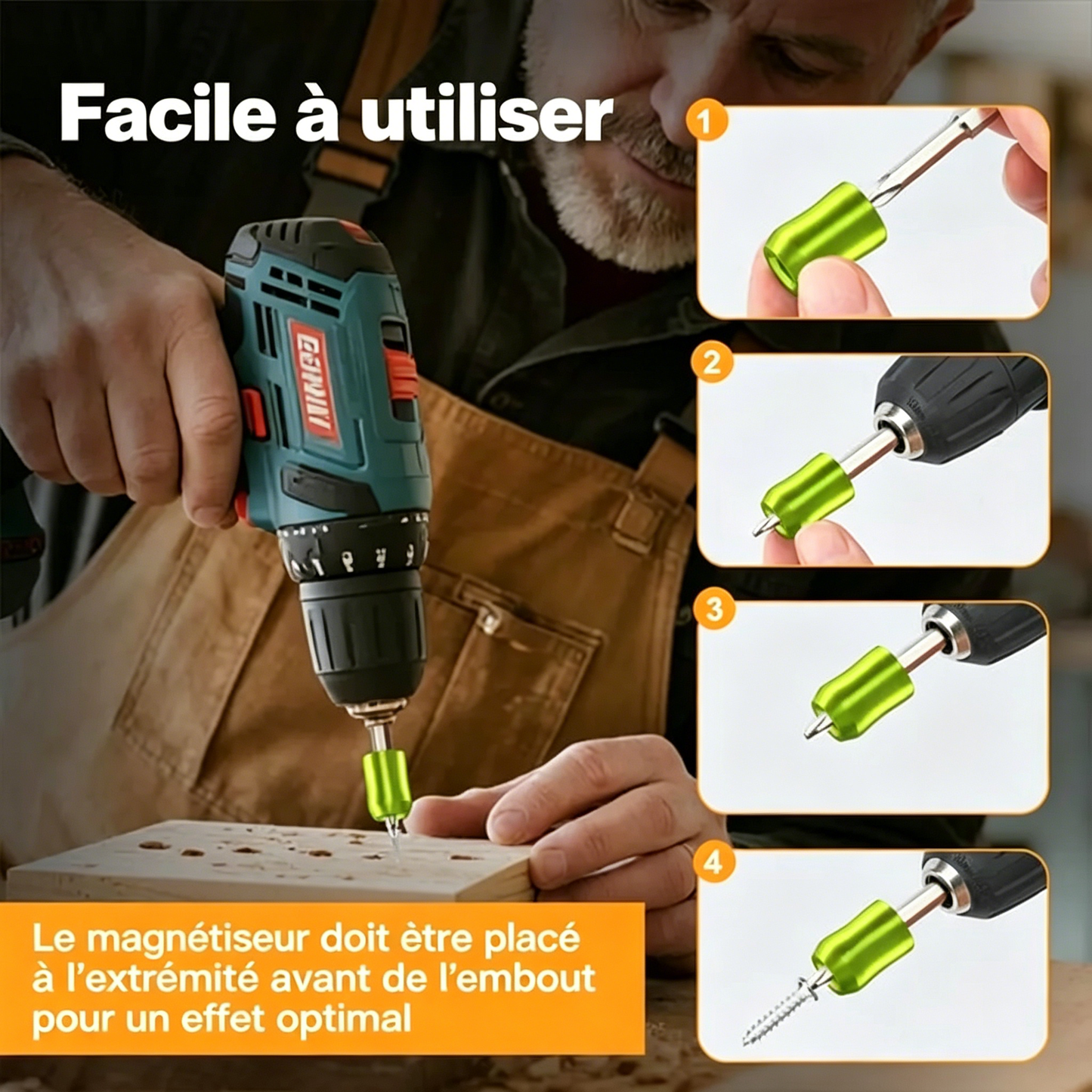 🔥 BVJ® Bague magnétique puissante Quantum Grip pour vis – Embout universel magnétique 1/4" (6,35 mm)