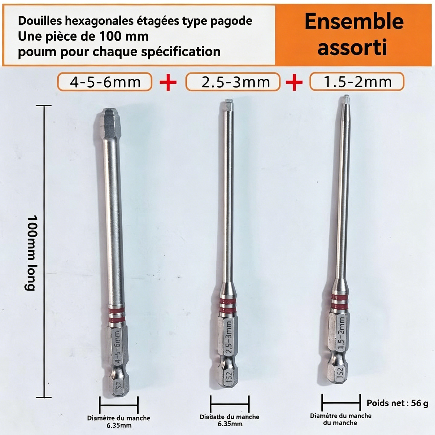 🔧 BVJ® Jeu d’embouts de tournevis hexagonaux tout-en-un type pagode (6 pièces)