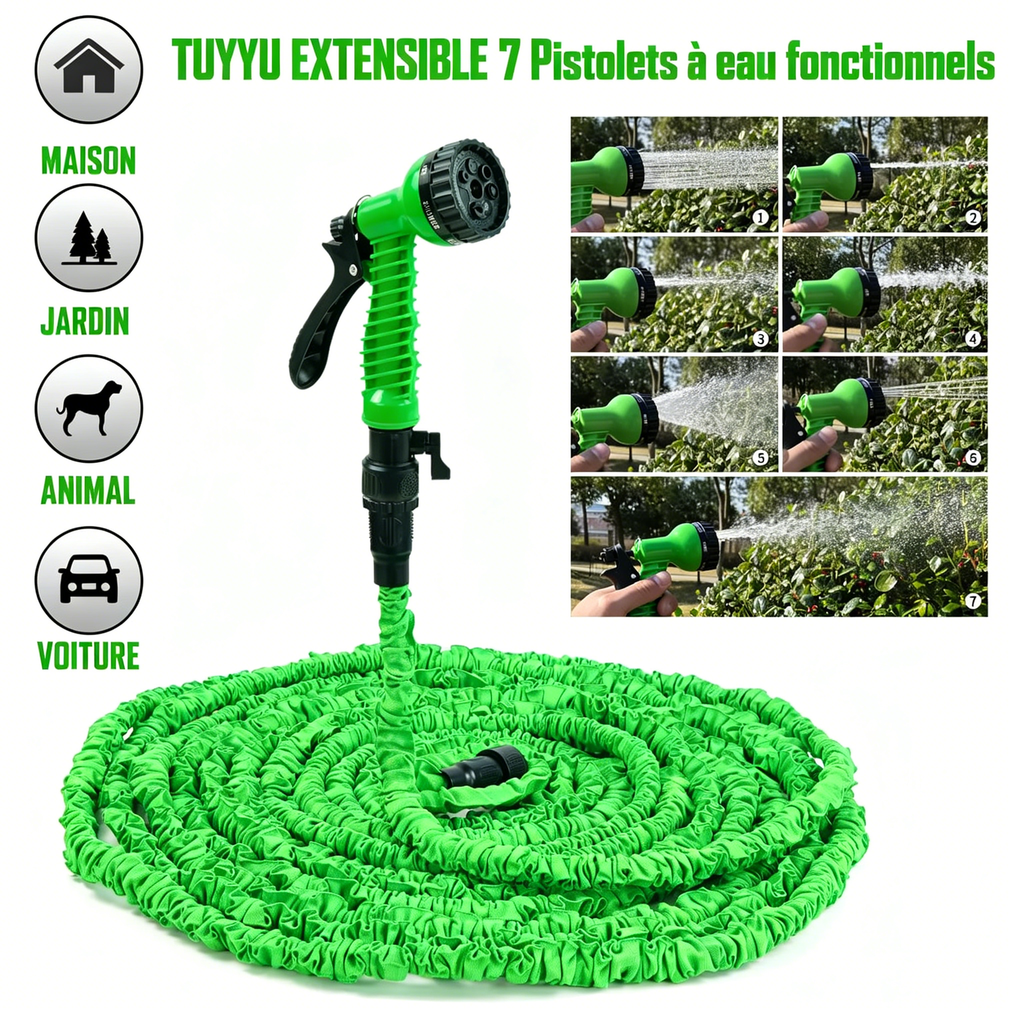 💦 BVJ® Pistolet d’arrosage haute pression multifonction – Outil de pulvérisation d’eau extérieur vert pour arrosage et nettoyage - DW