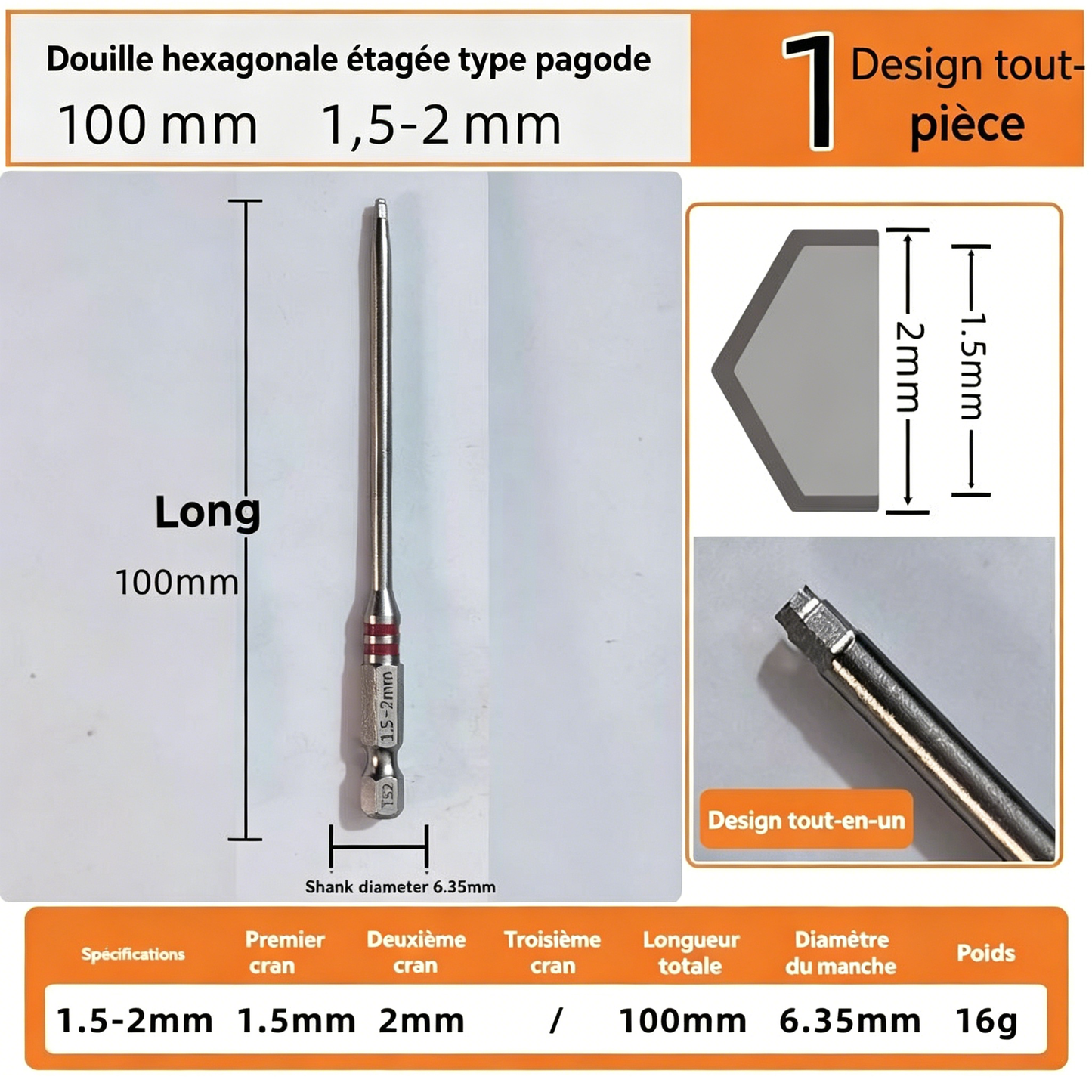🔧 BVJ® Jeu d’embouts de tournevis hexagonaux tout-en-un type pagode (6 pièces)