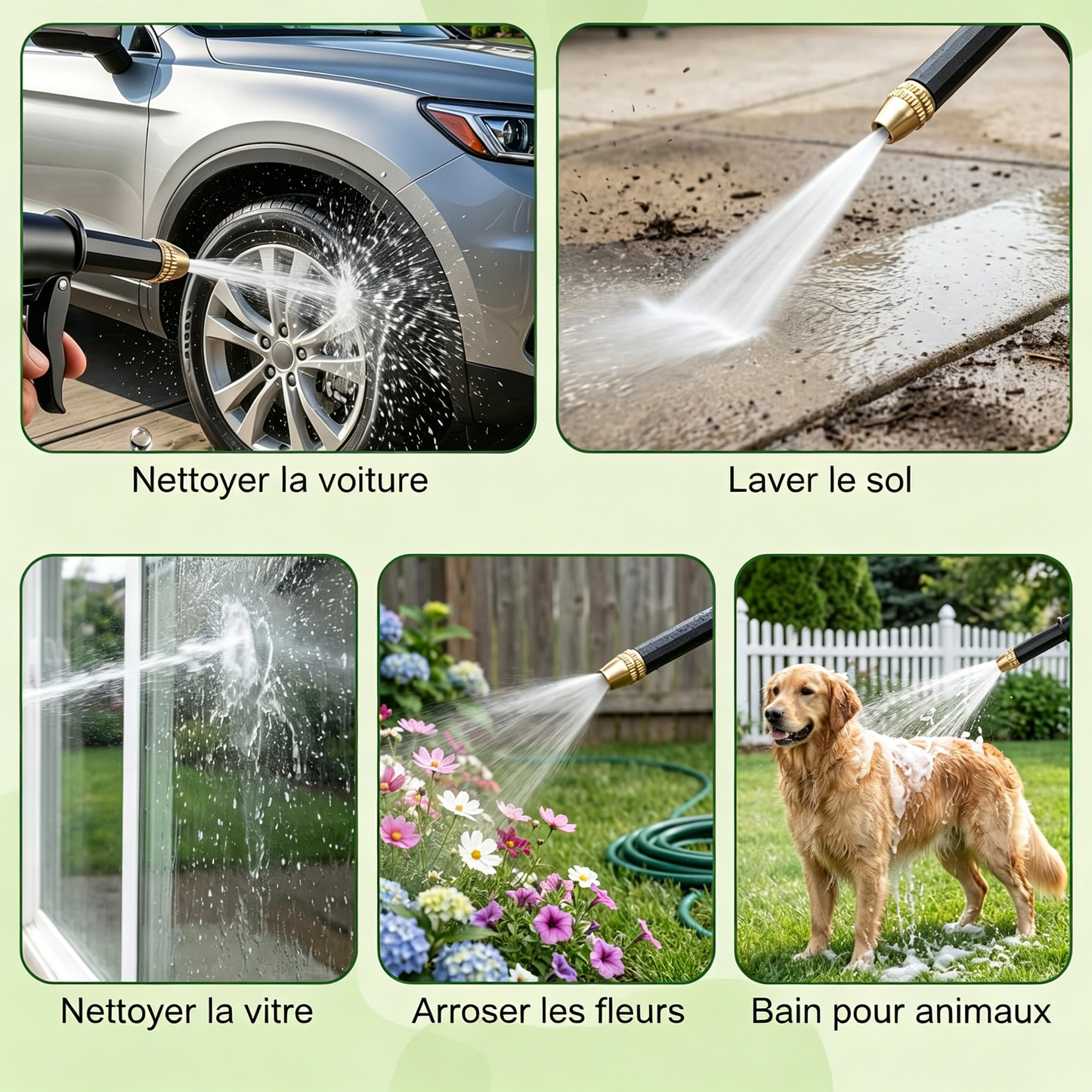 🌊 BVJ® Pulvérisateur haute pression portable – Buse de tuyau de jardin réglable, outil de lavage de voiture et d’entretien