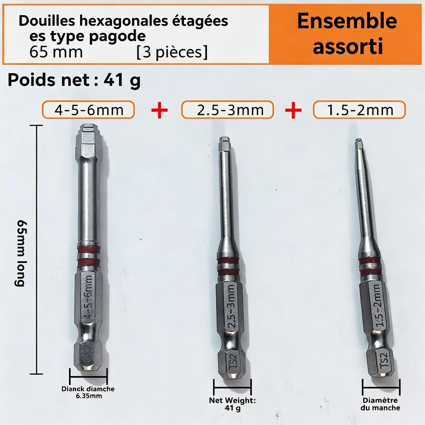 🔧 BVJ® Jeu d’embouts de tournevis hexagonaux tout-en-un type pagode (6 pièces)