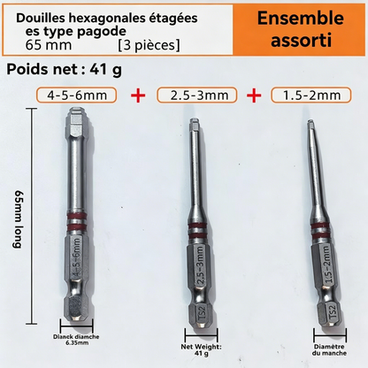 🔧 BVJ® Jeu d’embouts de tournevis hexagonaux tout-en-un type pagode (6 pièces)