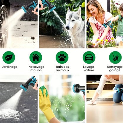 💦 BVJ® Pistolet d’arrosage haute pression multifonction – Outil de pulvérisation d’eau extérieur vert pour arrosage et nettoyage - DW