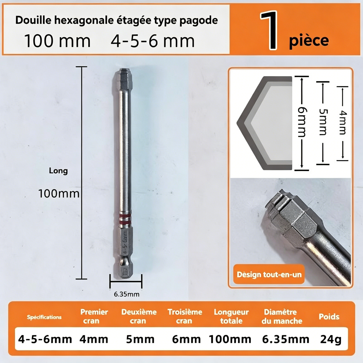 🔧 BVJ® Jeu d’embouts de tournevis hexagonaux tout-en-un type pagode (6 pièces)