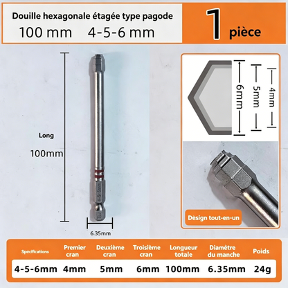 🔧 BVJ® Jeu d’embouts de tournevis hexagonaux tout-en-un type pagode (6 pièces)