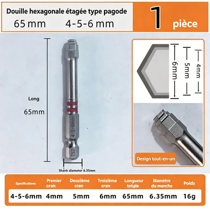 🔧 BVJ® Jeu d’embouts de tournevis hexagonaux tout-en-un type pagode (6 pièces)