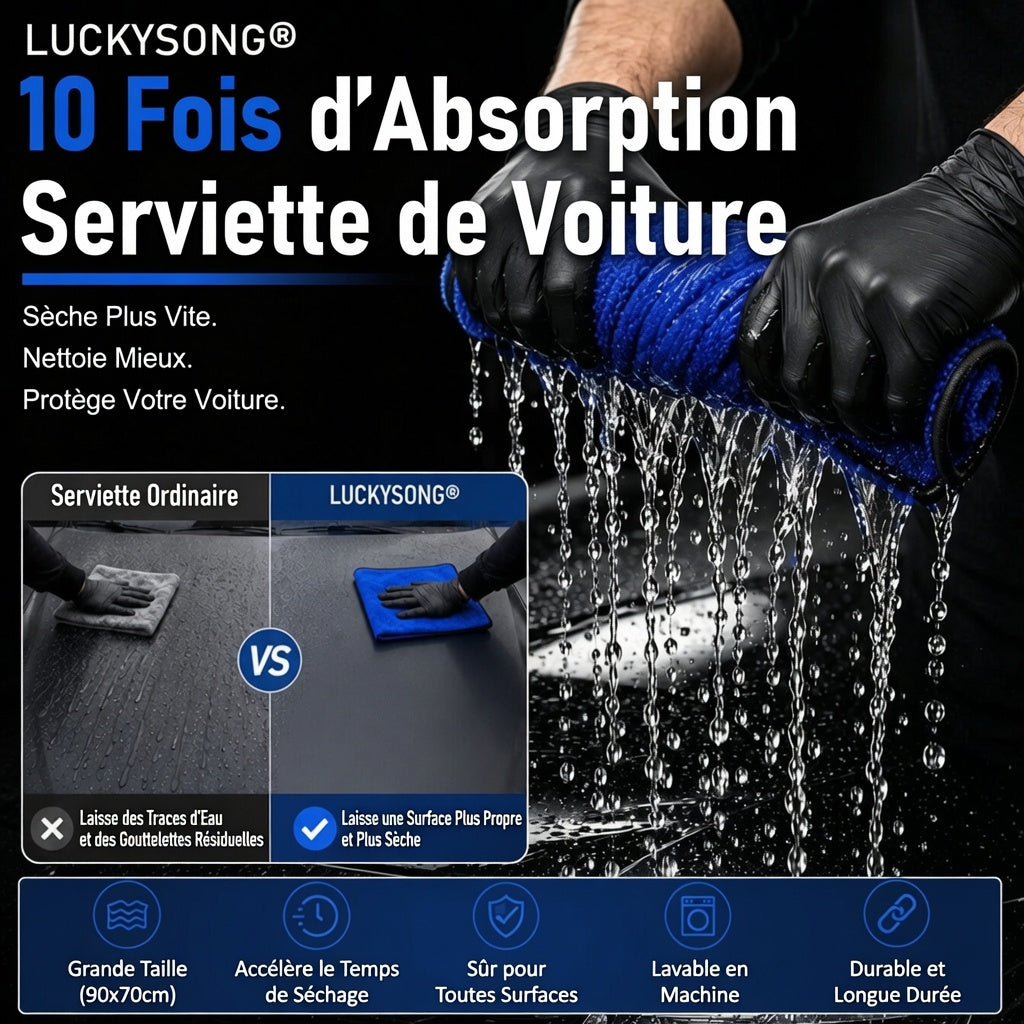 🔥LUCKYSONG® Serviette de séchage pour voiture à ultra-haute absorption (x10)🚗